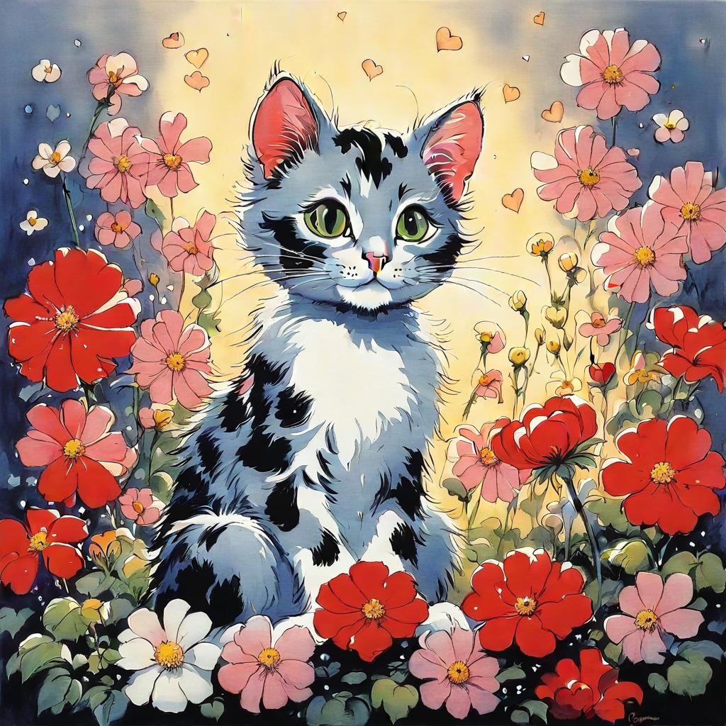 Cat on Pillow in Franquin Comic Style