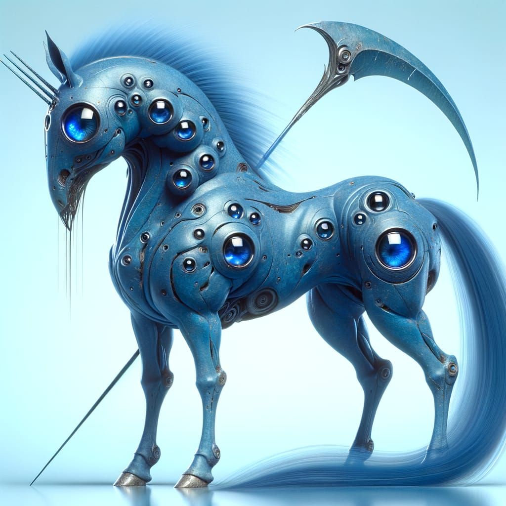 Futuristic Blue Centaur Creature with Bladed Tail