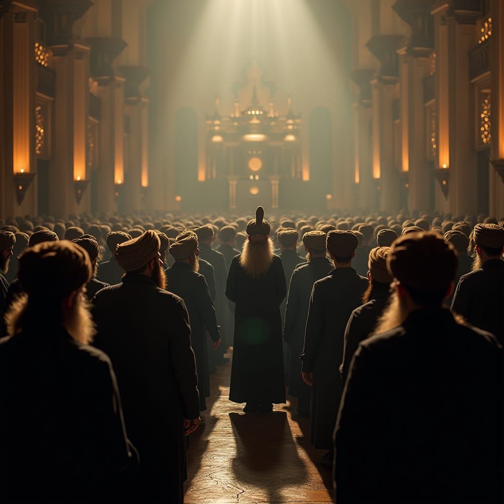 Majestic Synagogue Scene with Shofar, Cinematic Lighting