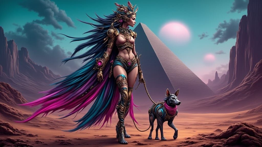 Futuristic Anubis Woman in Cyberpunk Desert