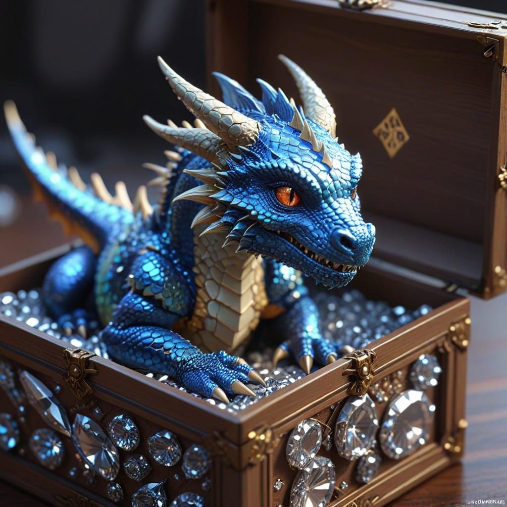 Miniature Dragon in Diamond Box: 3D Anime Art