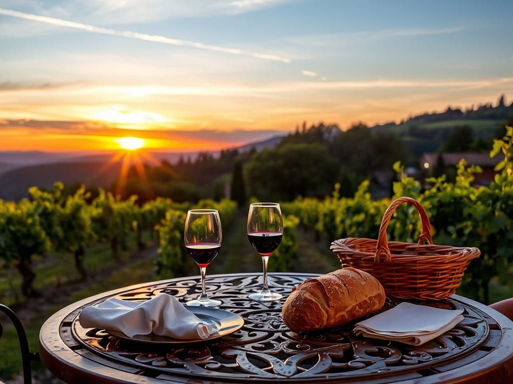 Romantic Tuscan Vineyard Scene in Warm Hues