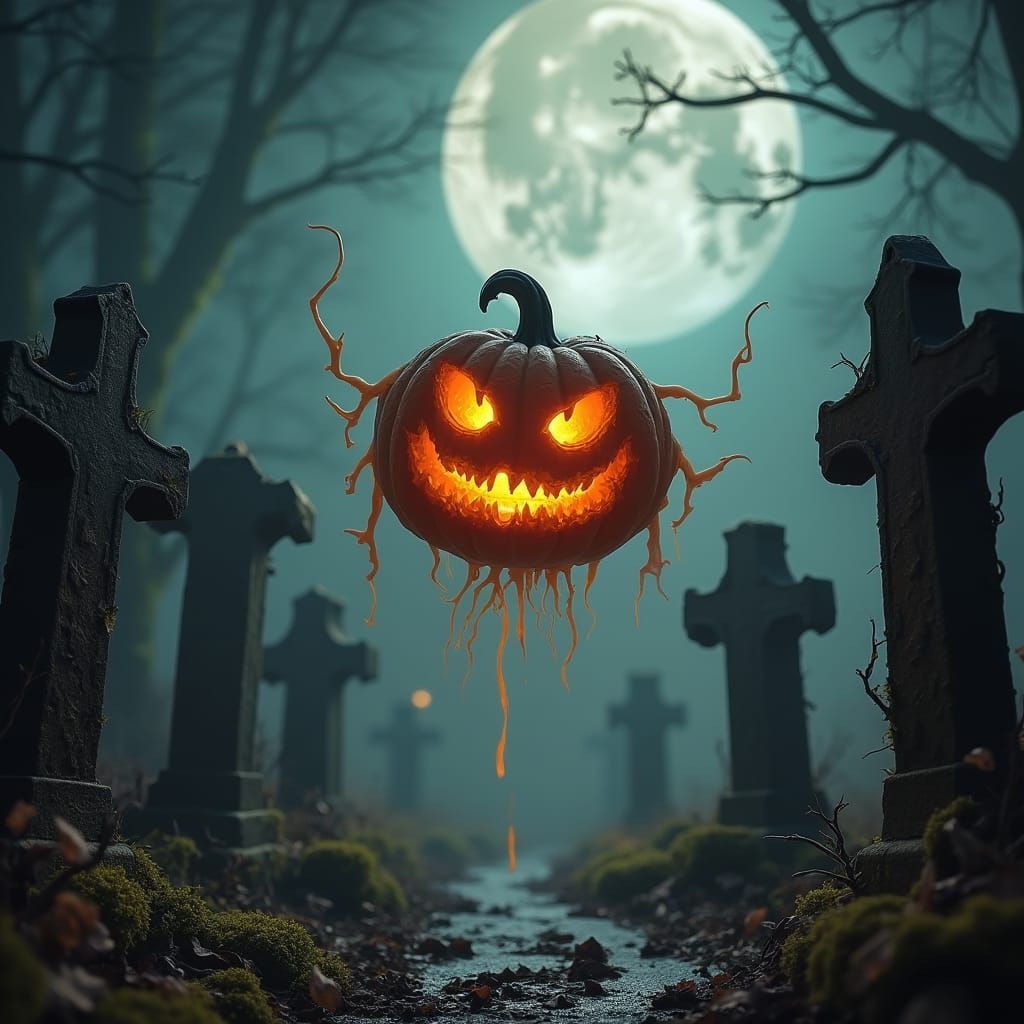 Eerie Jack-o'-Lantern in Gothic Graveyard
