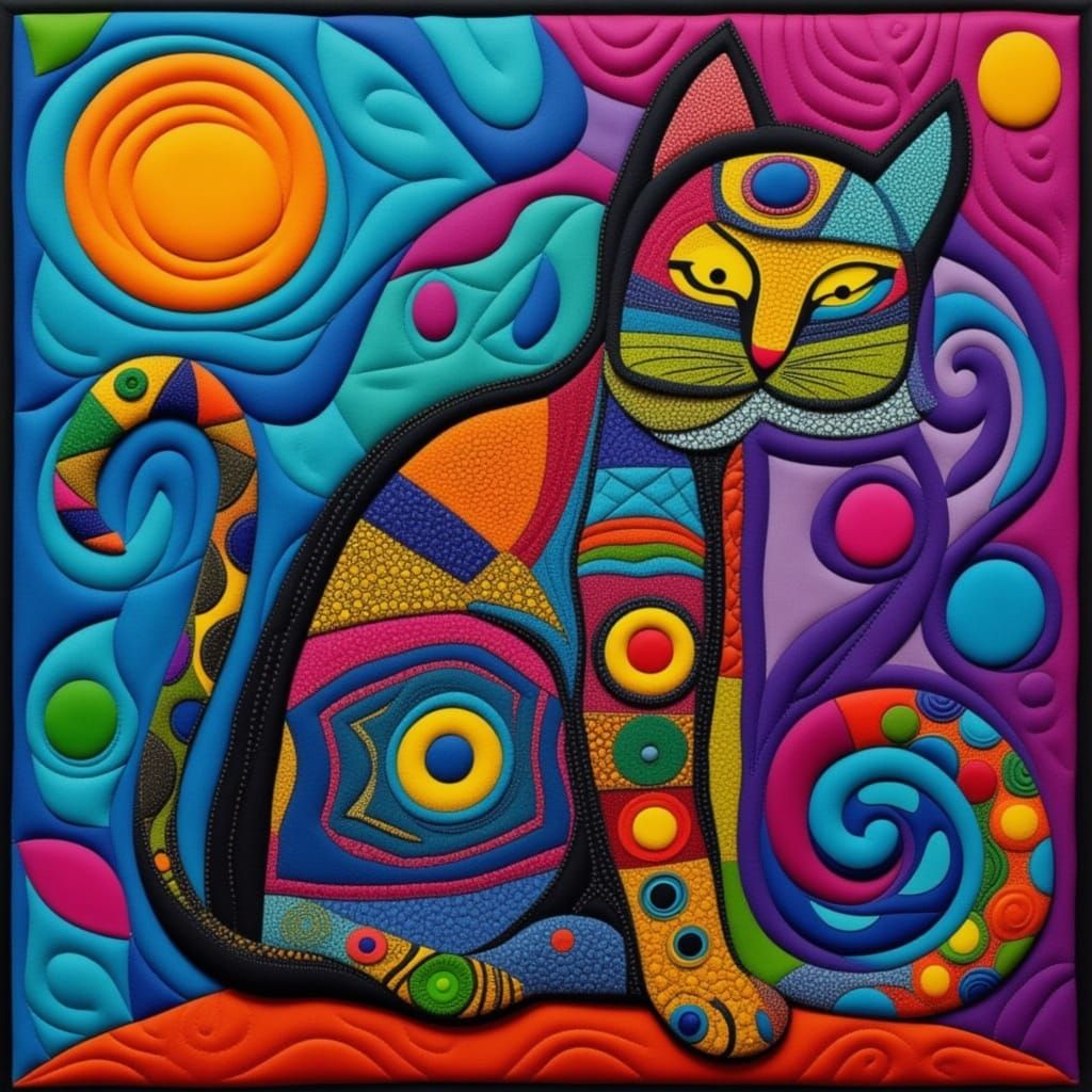 Surreal Patchwork Cat in Felt Quilt Design