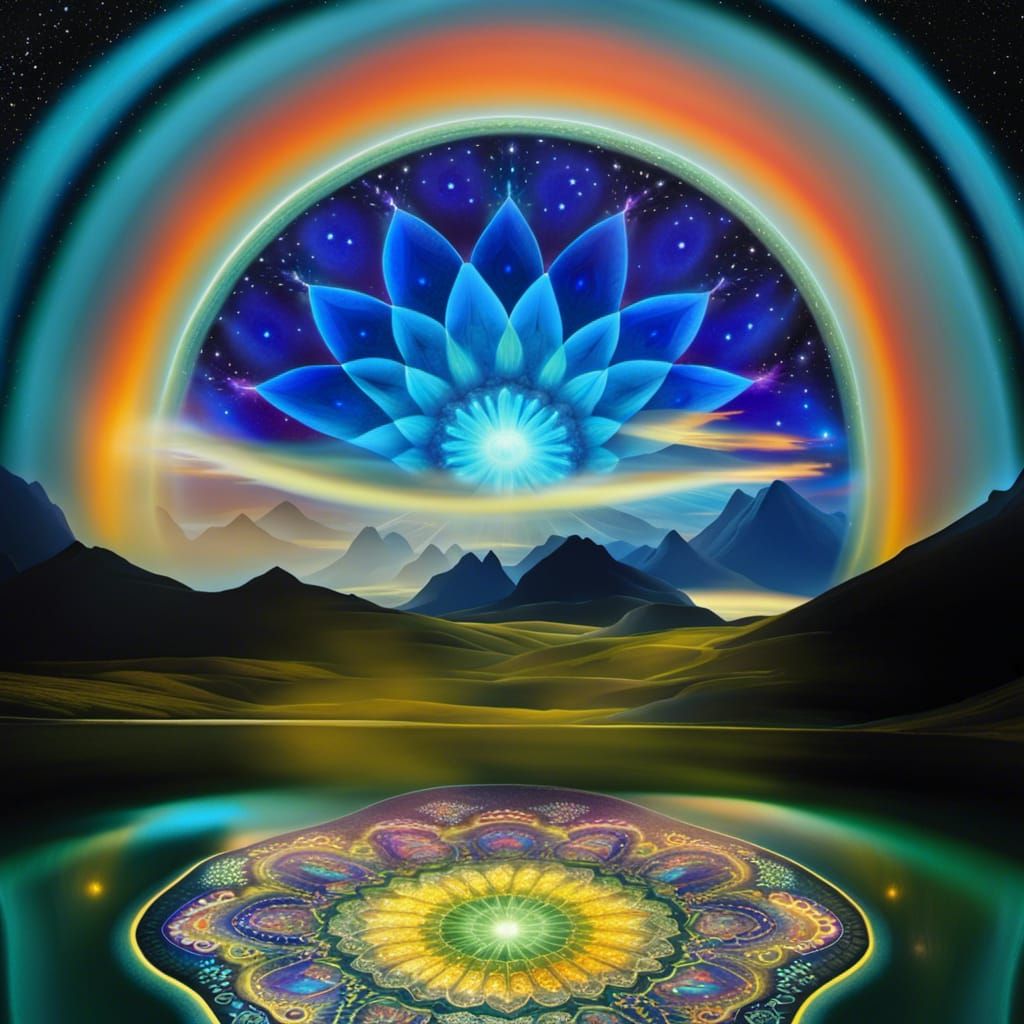 Bioluminescent Mandalascape Under Starry Night Sky