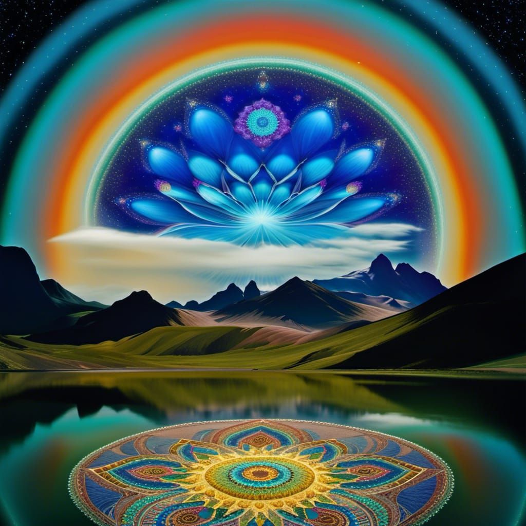 Bioluminescent Mandalas Under Starry Night Sky