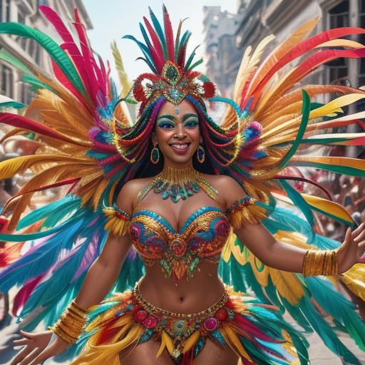 Brazilian Carnival Dancers in Rio: Vibrant Oil Painting