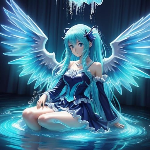 Cute Girly Water Elemental in Gloomy Gamer Room