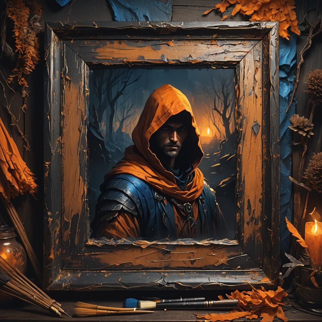 Fantasy Art: Brush and Orange Hood in Art Nouveau