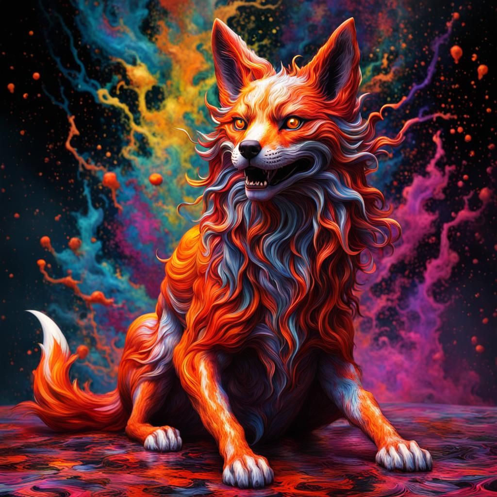 Macabre Body Horror Kitsune in Fauvist Pop Art Style