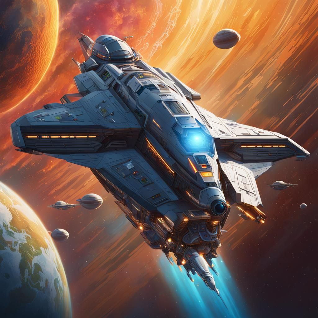 Futuristic Spaceship Departs Earth: Hyperrealistic Splash Ar...