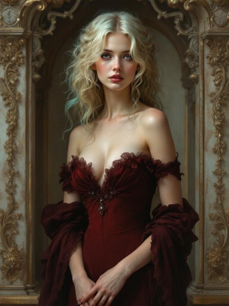 Classical Portrait in Rococo Style with Teal Hair