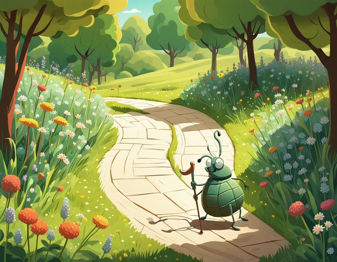 Cartoon Boll Weevil's Journey Through Sunny Meadow