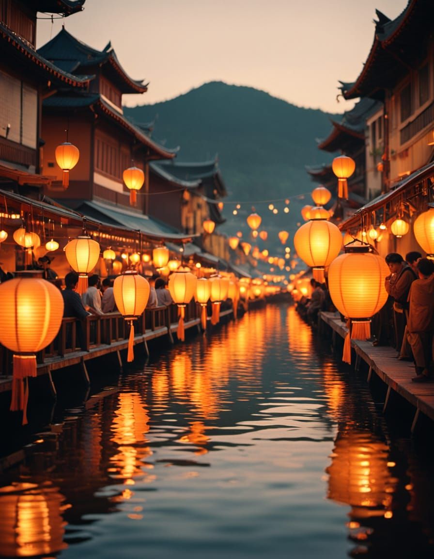 Festival Street Aglow with Floating Lanterns