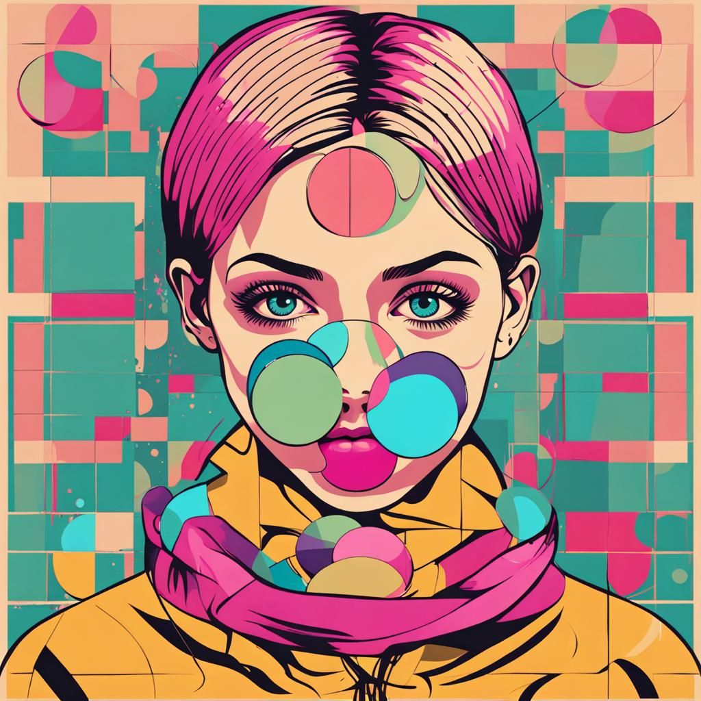 Girl Blowing Bubble Gum in Pop Art Style