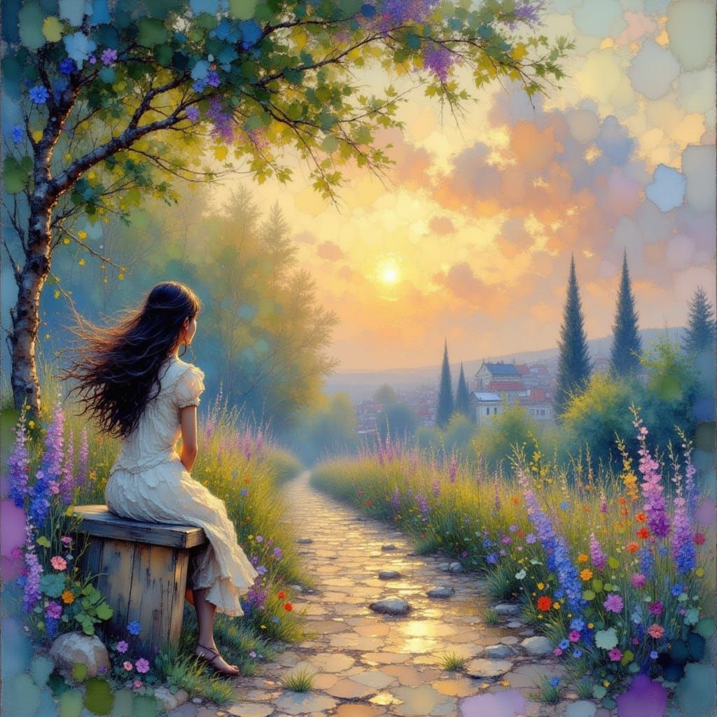 Impressionistic Woman in City at Dawn