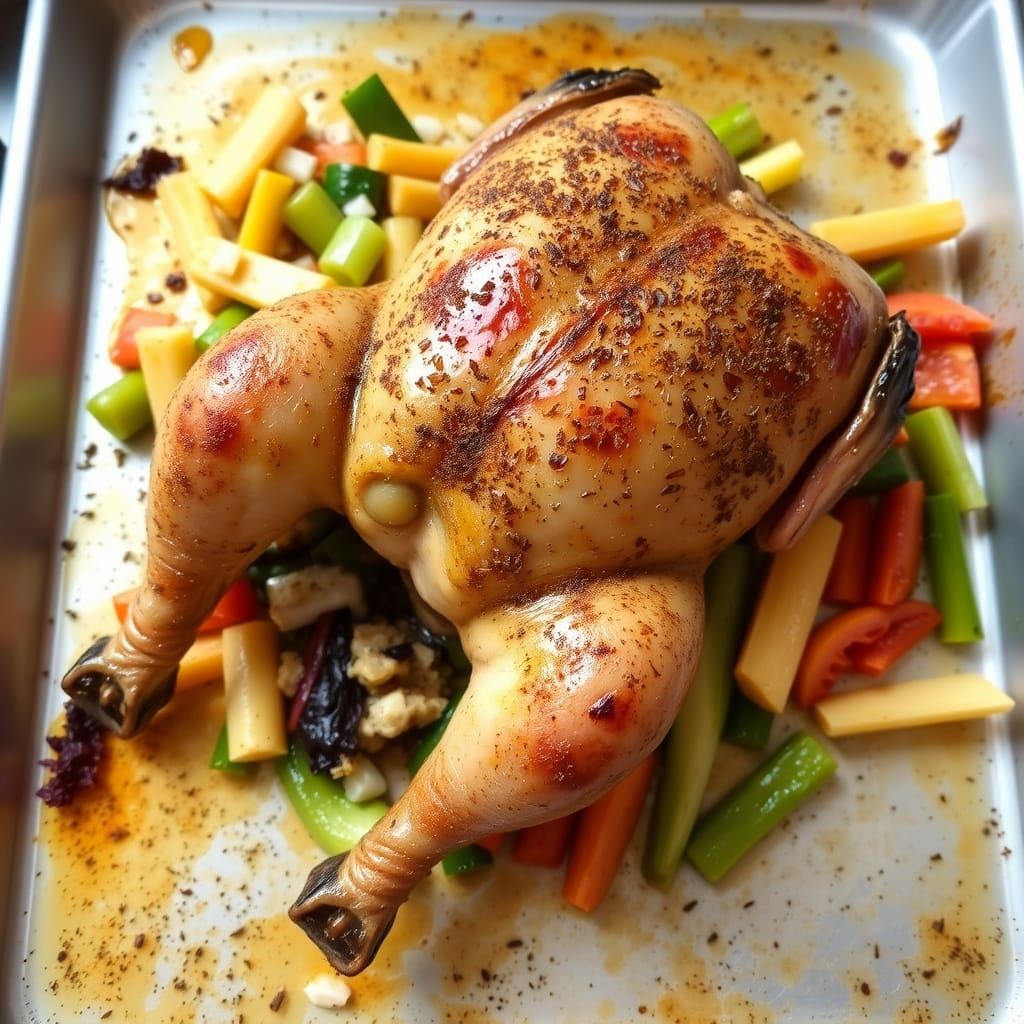 Child on a Tray, Seasoned and Ready to Eat, Set Amidst Veget...
