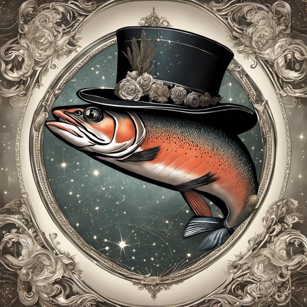 Victorian Salmon Portrait with Constellation Map