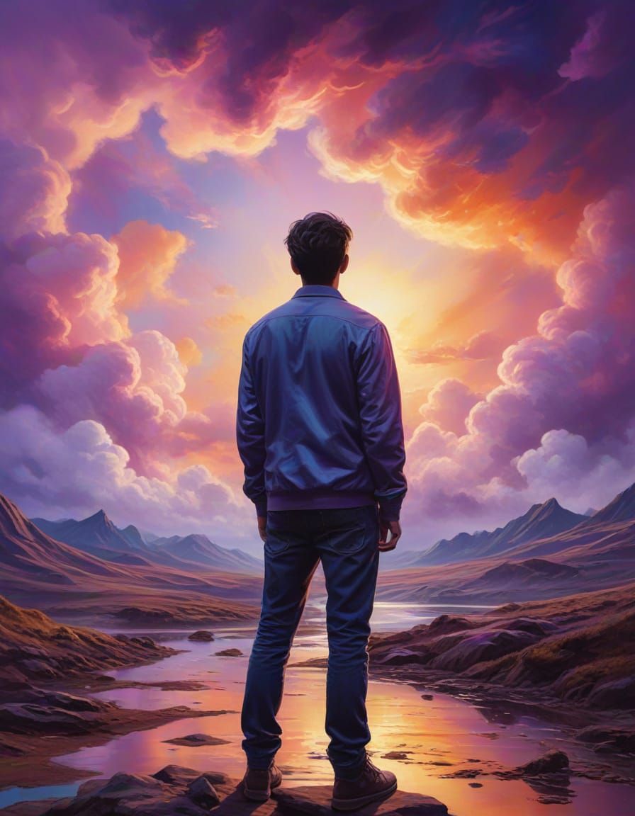 Dreamlike Figure in Surreal Oil Painting Landscape