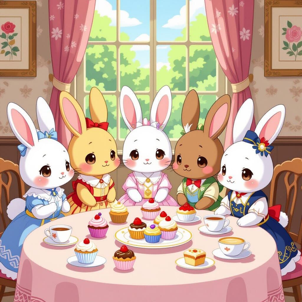Chibi Bunnies Host Historical Tea Party, Ghibli Style