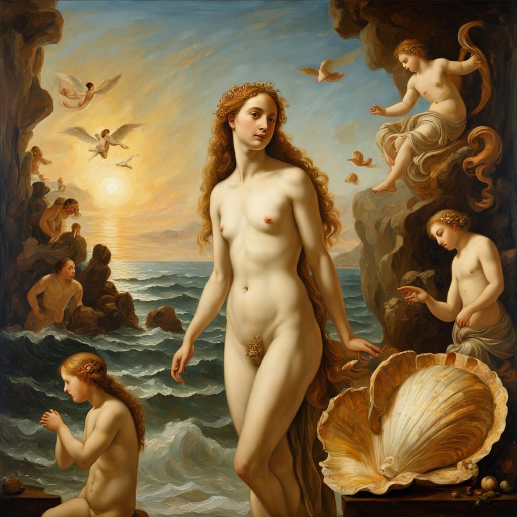 Venus Emerges from the Sea in Elegant Renaissance Masterpiec...