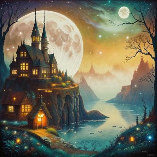 Mythological Dreamscape in Patchwork Illustration Style