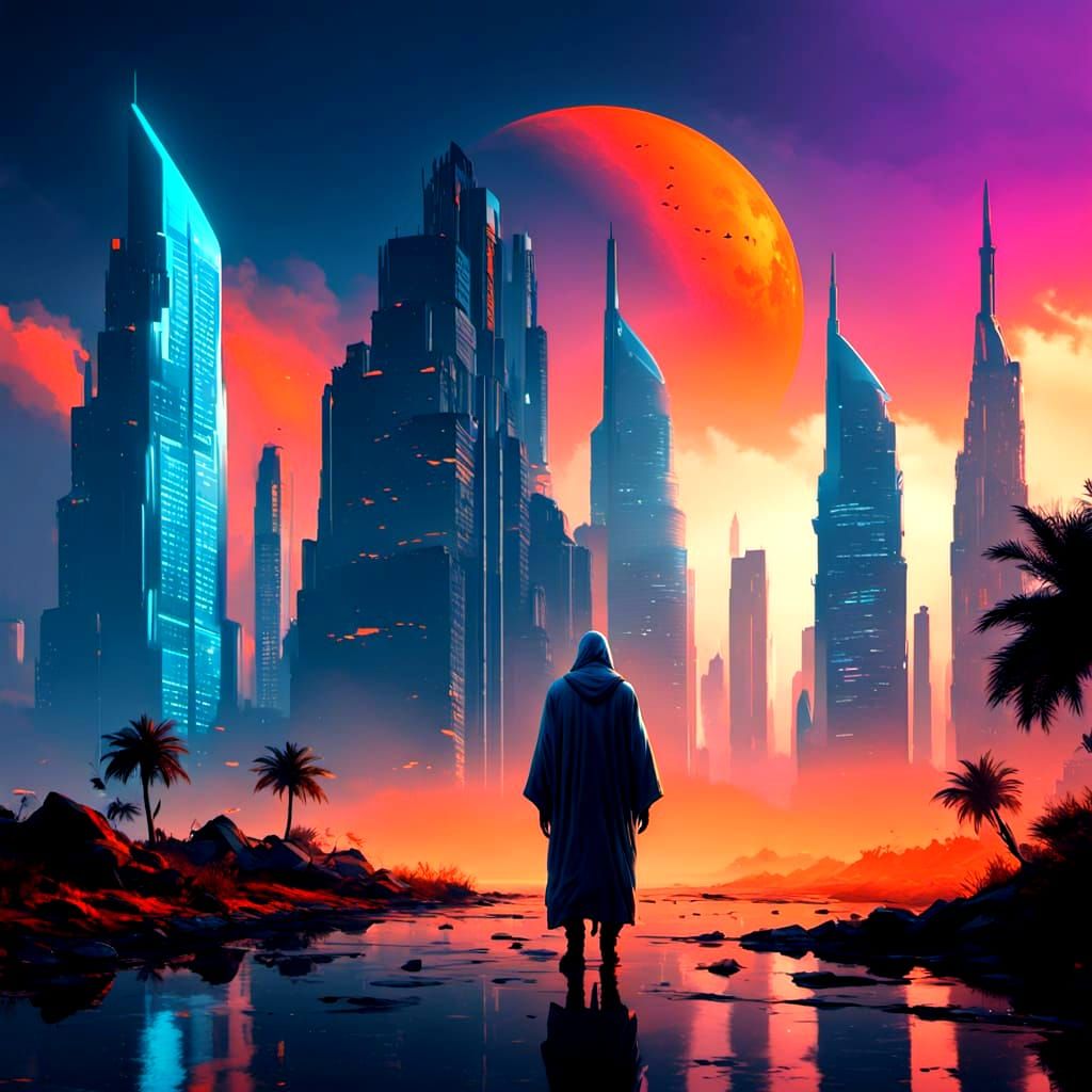 Modern Neanderthal in Dubai: Neon Noir Fantasy