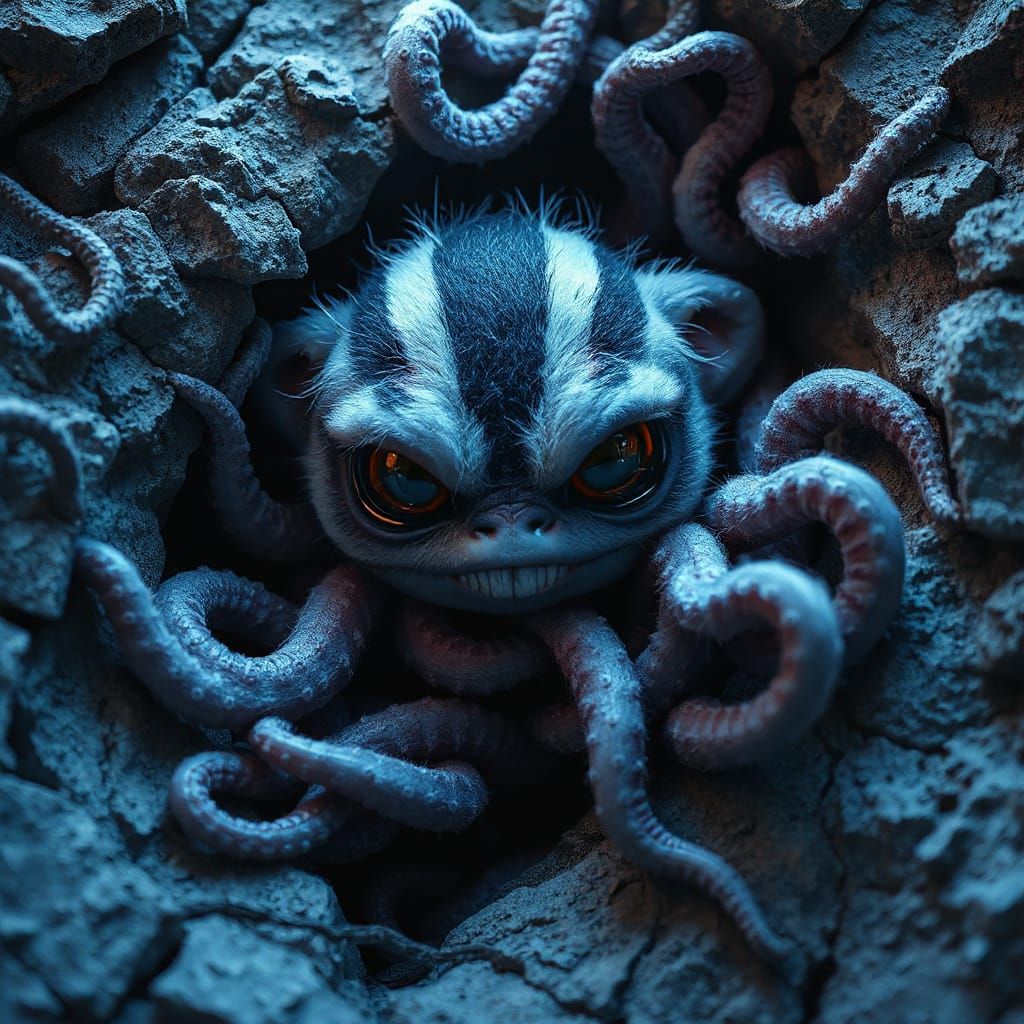 Angry Neon Furry Creature in Rock Fissure