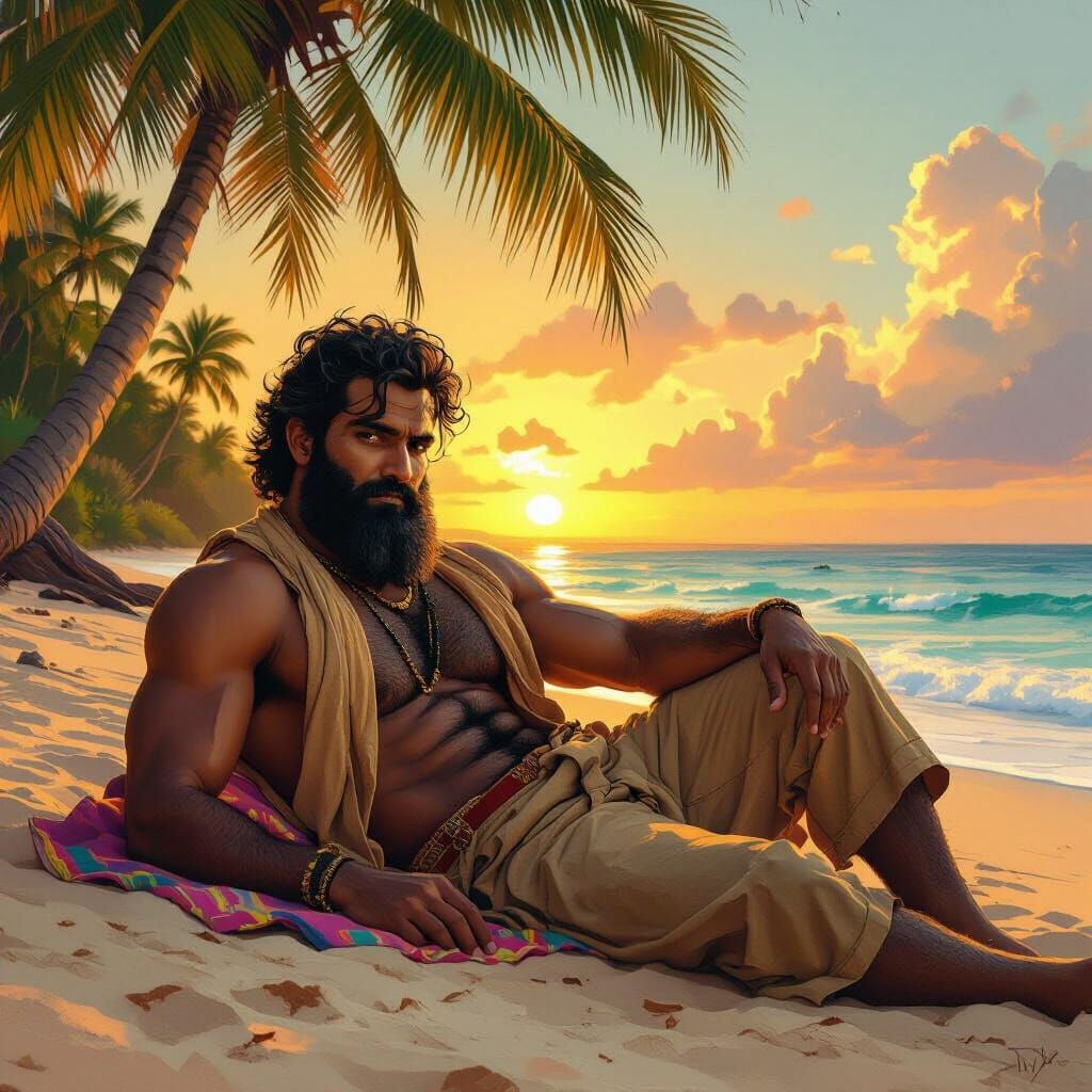 Tropical Beach Sunset Featuring Tamil Man