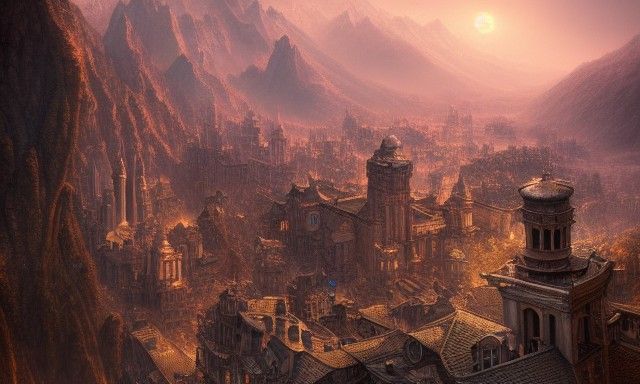 Intricate Mountain City Concept Art