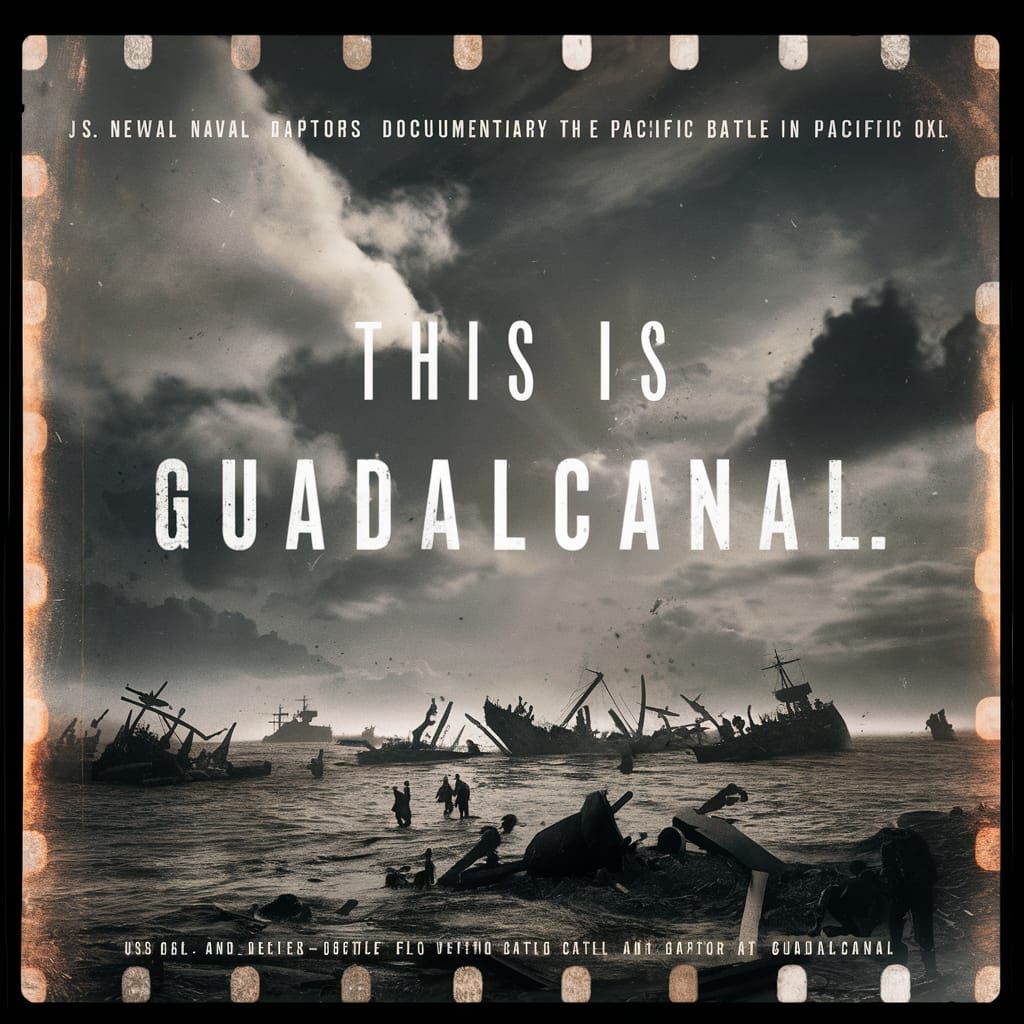1940s Guadalcanal Naval Battle Documentary Poster