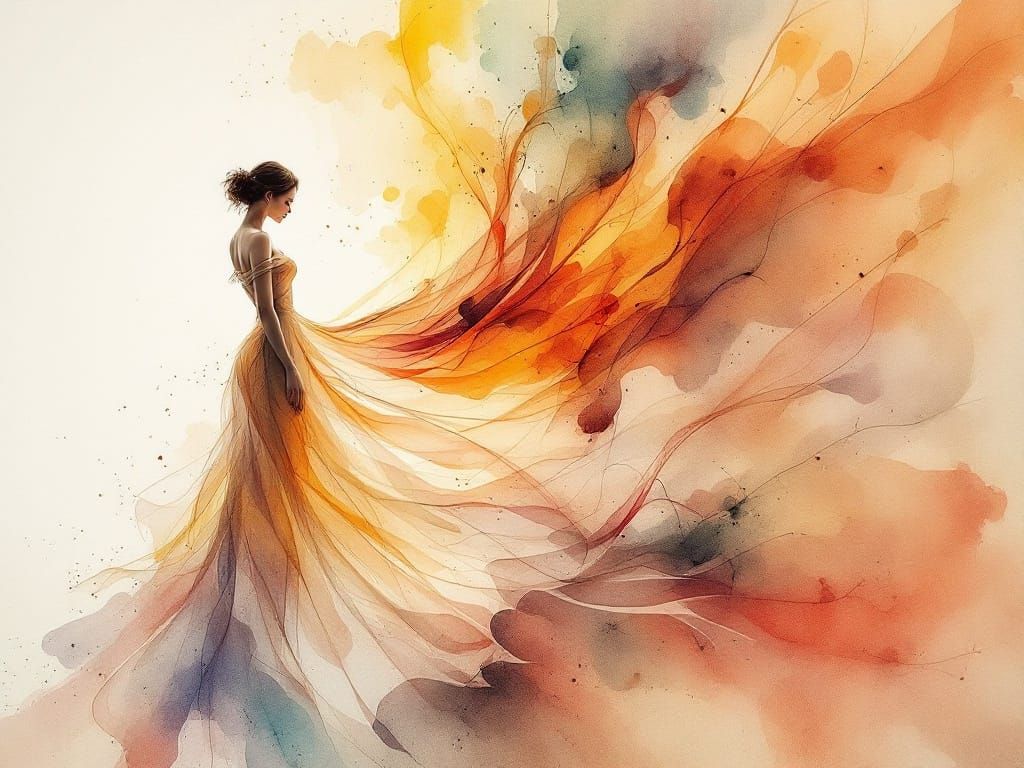 Ephemeral Woman Emerges in Soft Watercolor Abstraction