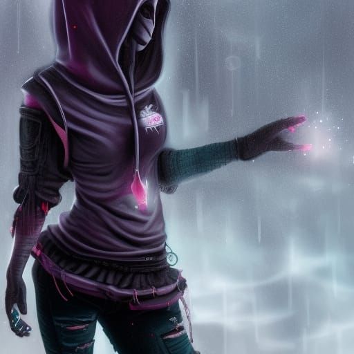 Emo Girl in Hoodie: Detailed Fantasy Concept Art