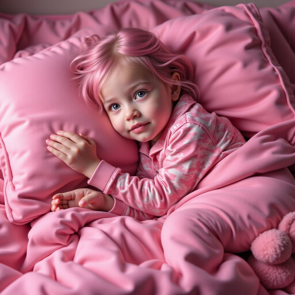 Pink Camouflage Girl in Pink Bed, Film Still