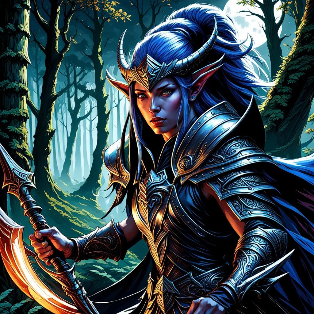 Dark Fantasy Moon Elf Hidden in Woods