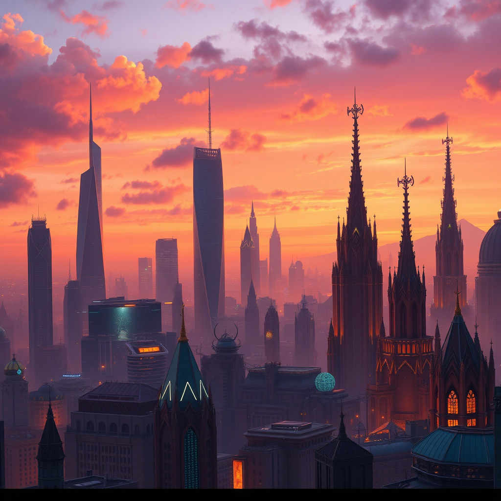 Dreamlike Cityscape at Dusk: Matte Painting in 8k