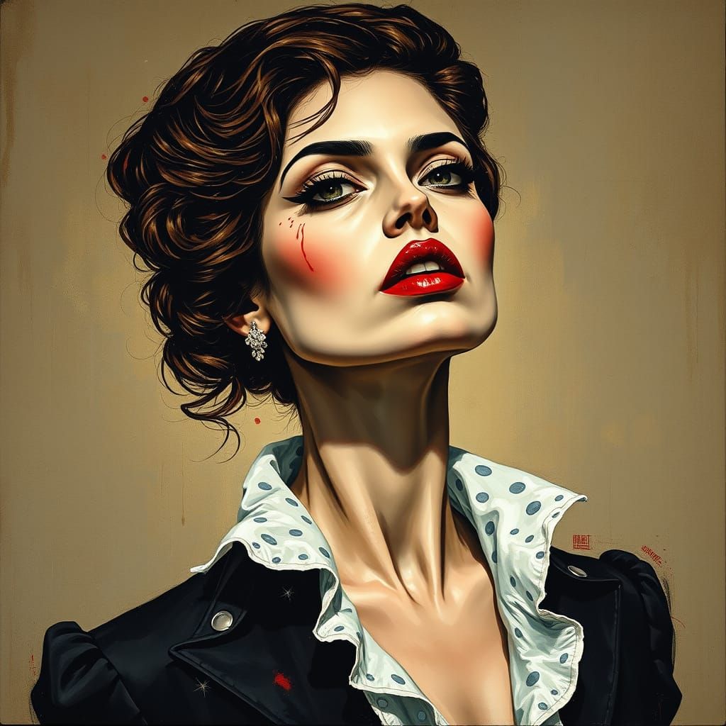 Elegant Woman with Lethal Aura as Gouache Painting