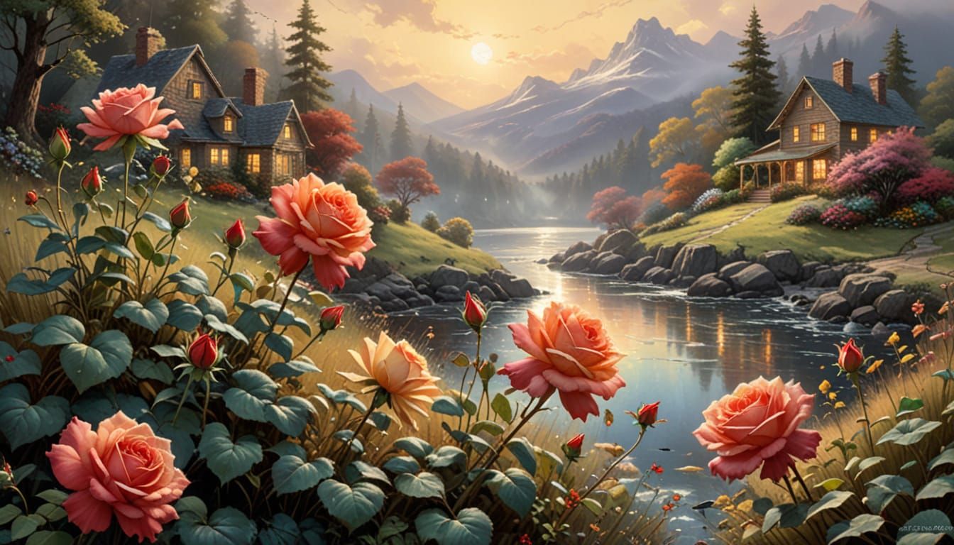 Red Rose City Street in Warm Golden Light