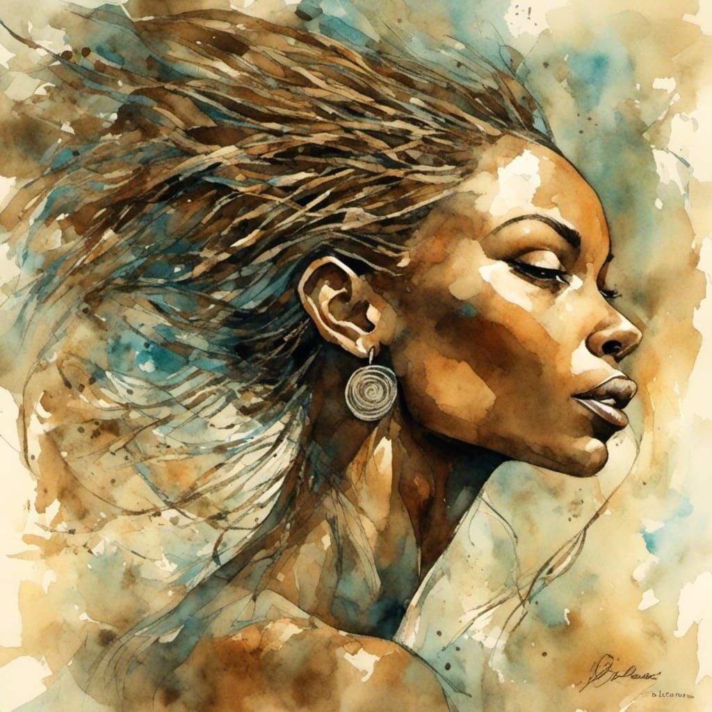 Holographic African American Woman in Dark Fantasy Style