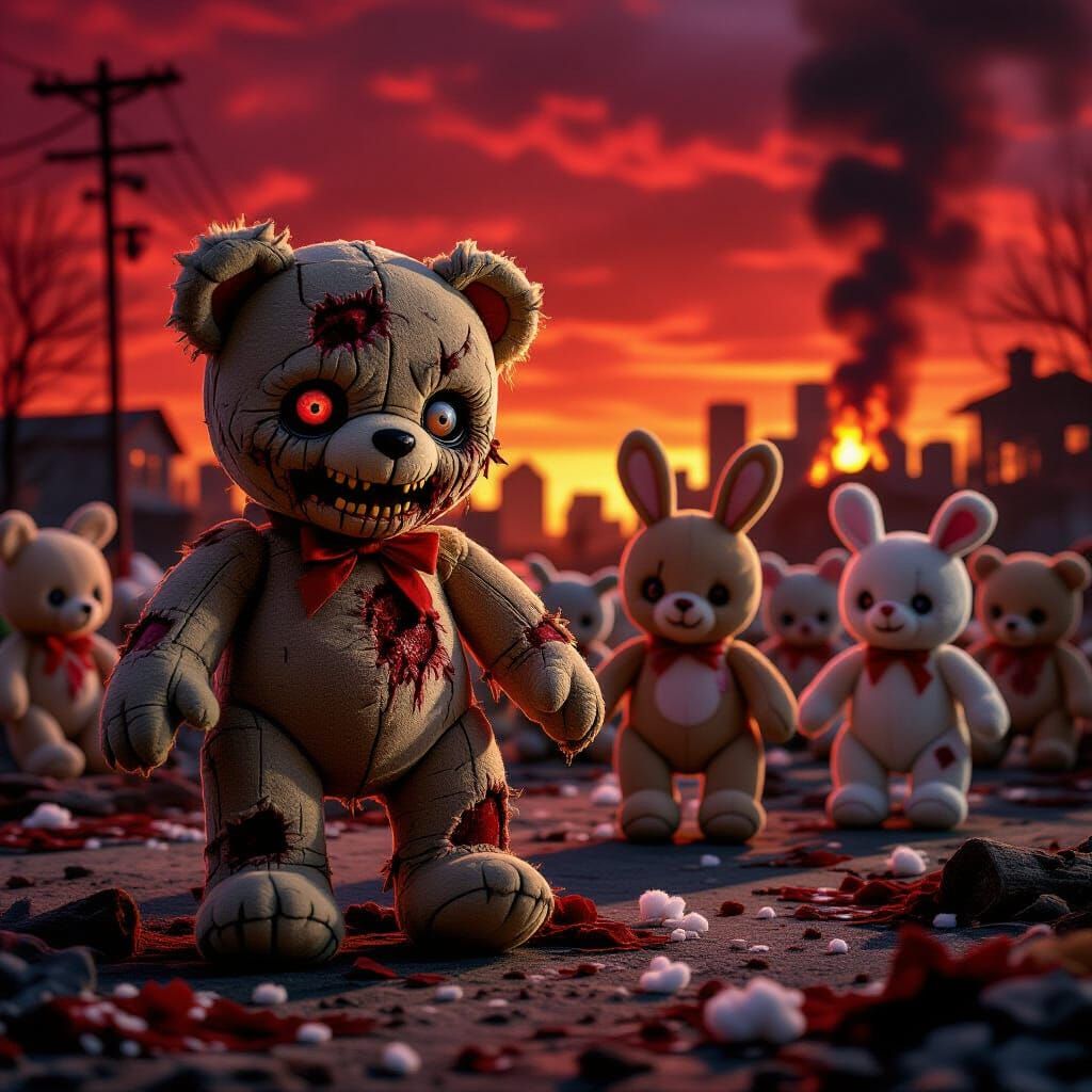 Plush Zombie Apocalypse: A Chilling Horror Scene