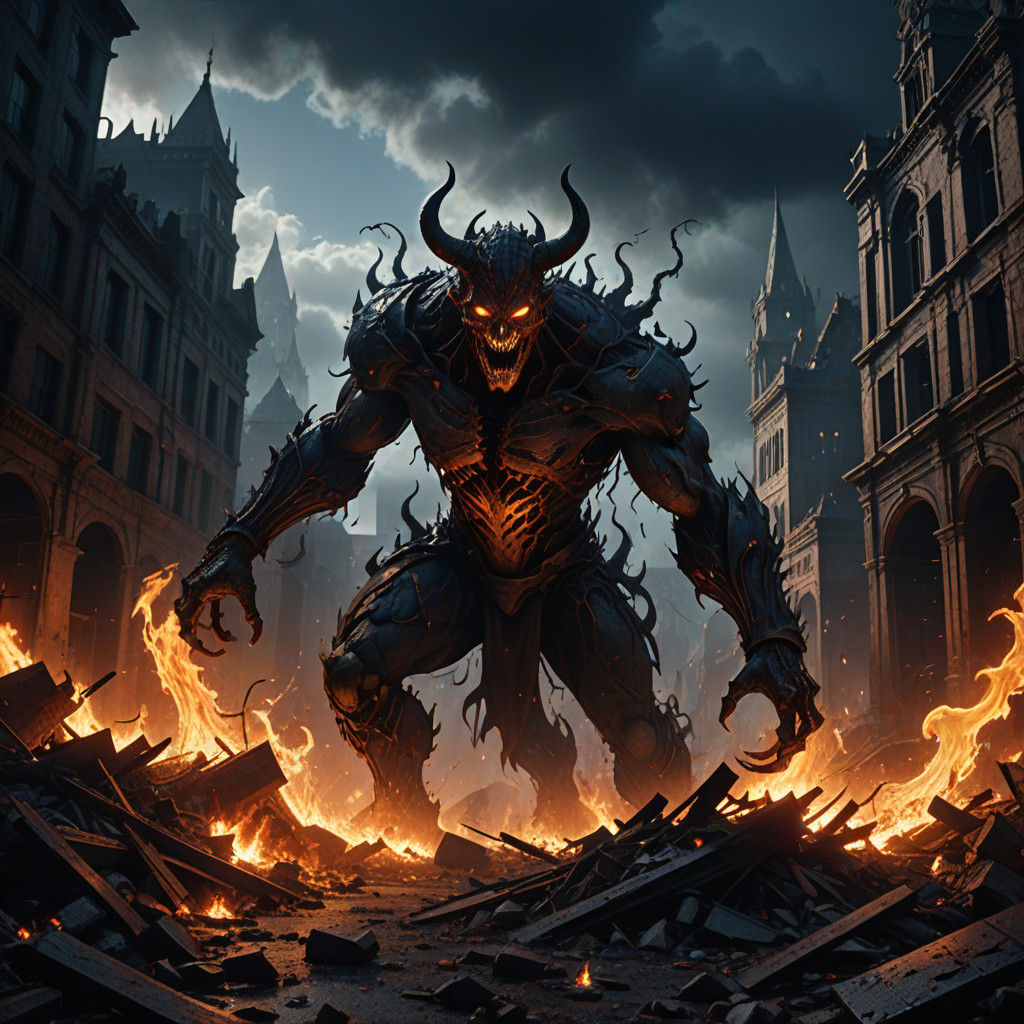 Carnage Unleashes Hellish Flames in a Ruined Landscape