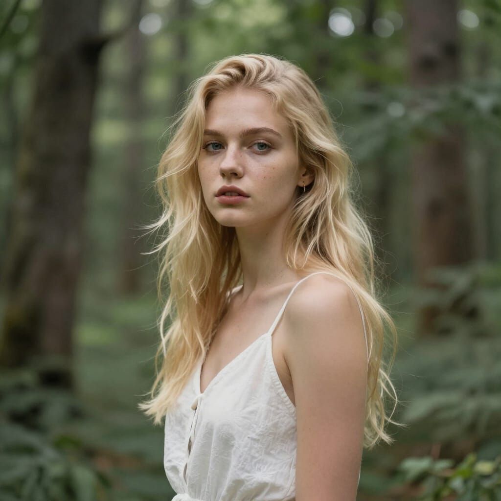 Still Nature Art: Blond Girl in Forest