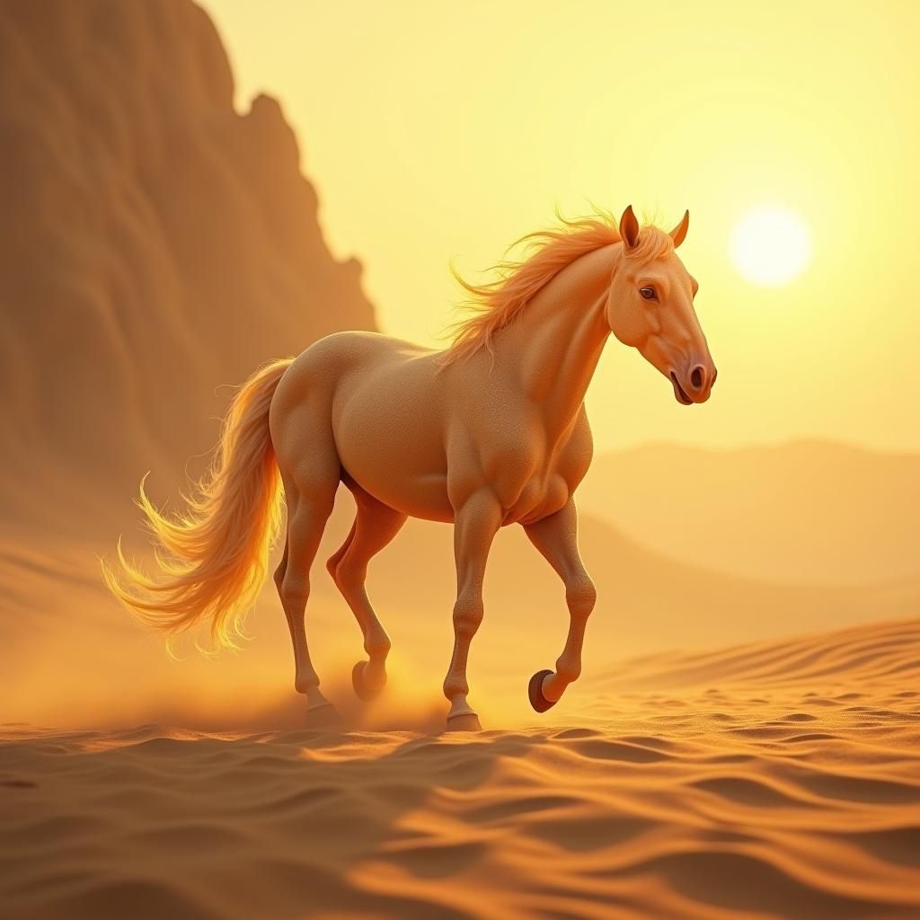 Golden Sand Horse in Mystical Landscape