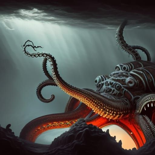 Underwater Kraken in Dark Fantasy Style