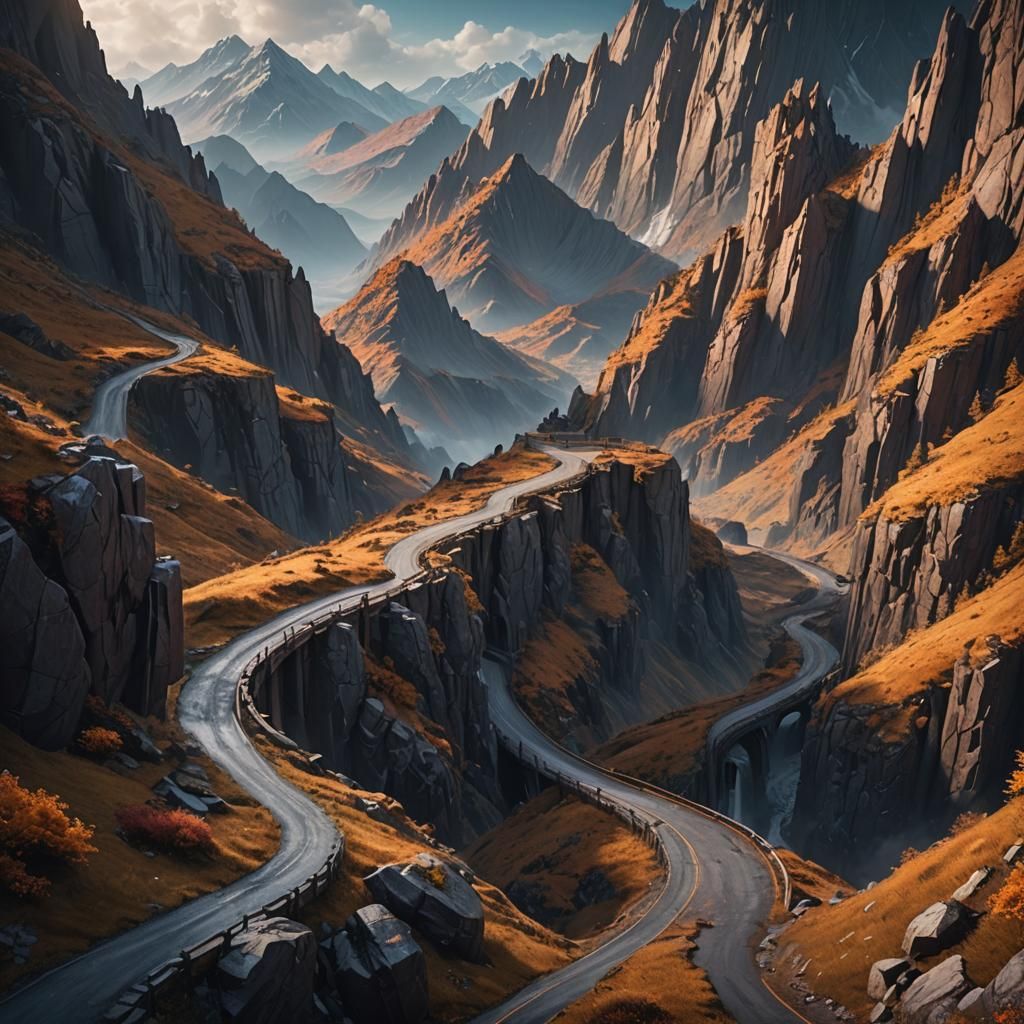 Mountain Road in Detailed Matte Painting Style