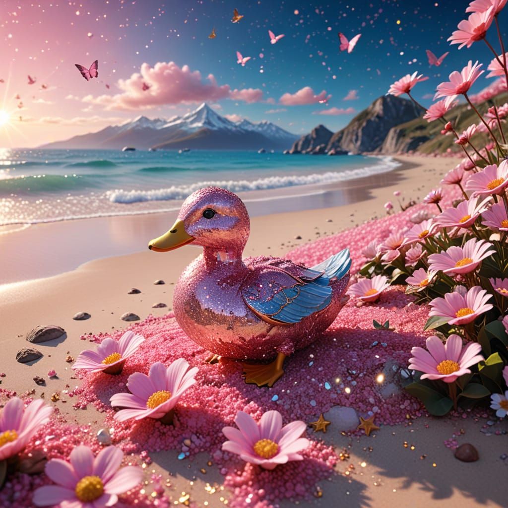 Pink Duck in Starry Chocolate Skies