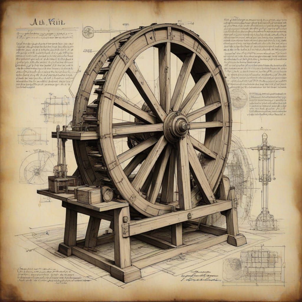 Leonardo Da Vinci's Vintage Waterwheel Design