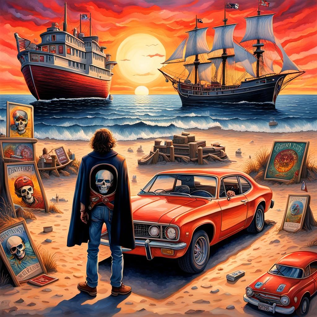 Surreal Grateful Dead Bonfire in Warm Sunset Colors