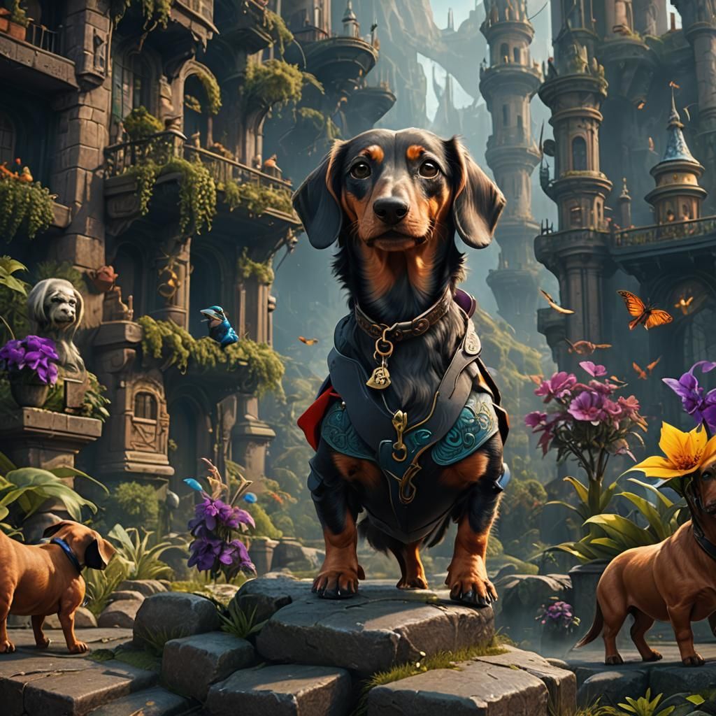 Fantastical Dachshund Detailed Matte Painting