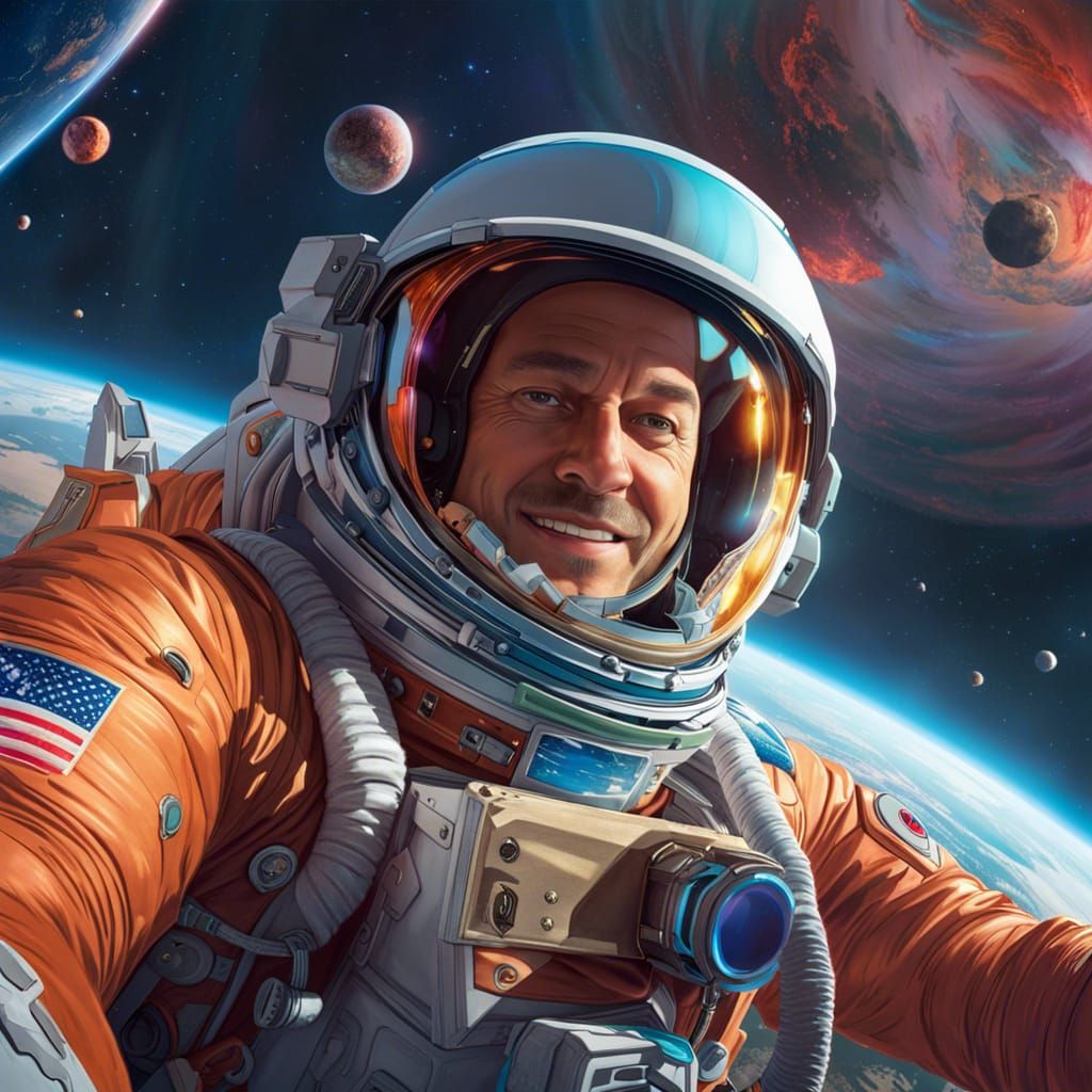 Astronaut Selfie in Space: Hyperdetailed Digital Portrait